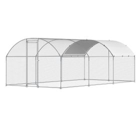 Metal Chicken Coop 9.8x19.6x6.5 ft Walk-in Chicken Run with Cover Doom Roof