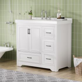 36'' Bathroom Vanities with Single Sink, Modern Under mount Bathroom Sink Cabinet with 2 Closing Doors & 4 Drawers. White