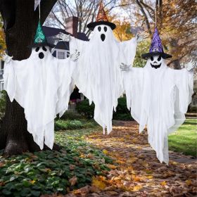 3 Pack 24.8" Halloween Hanging Ghost Decorations, Halloween White Flying Ghost with Hats for Haunted House Graveyard Scene