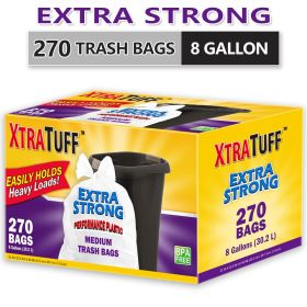 Boxed Disposable Garbage Bag 270 Pieces Puncture Tear Resistant Trash Bags, 8 Gallon Capacity