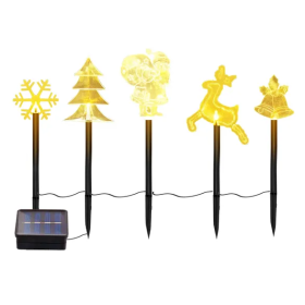 5Pcs Mixed Christmas Decoration Light Solar Stake Light Waterproof Reindeer Snowflake Bell Christmas Tree Santa Claus Light Outdoor Landscape Lig (Option: Stake Light)
