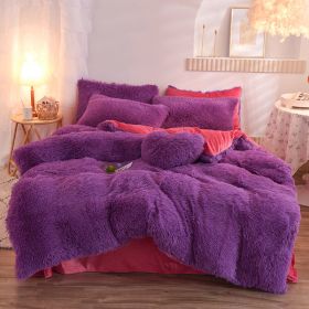 Luxury Thick Fleece Duvet Cover Queen King Winter Warm Bed Quilt Cover Pillowcase Fluffy Plush Shaggy Bedclothes Bedding Set Winter Body Keep War (Option: Purple-1.5M)