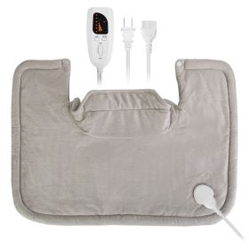 1Pc 22.4x16.3in Large Weighted Heating Pad For Neck And Shoulders Electric Fast Heating Mat Neck Wrap Cushion Pain Relief With 6 Temperature Sett (Color: beige)