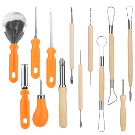 13Pcs Halloween Pumpkin Carving Kit Stainless Steel Carving Kit Pumpkin Sculpting Cutting Kit Halloween Decorative Tools (Color: orange)
