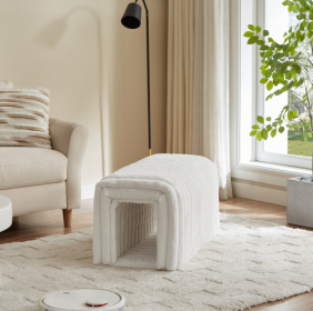 Ottoman Storage Bench Pet Supplies Corduroy Bench Cat's Nest To Hide For The Living Room, Entryway And Bedroom (Color: beige)