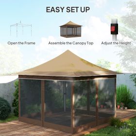 12 X 12 Ft. Canopy Tent With Mesh Netting, Up Tent With Carry Bag For Garden, Patio, Beige (Color: beige)