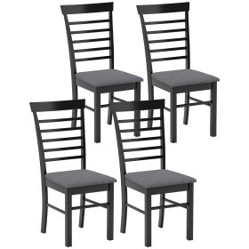 Wooden Dining Chairs Set Of 4, Farmhouse Upholstered Kitchen Chairs With Rubber Wood Frame, Black And Gray (Color: Black)