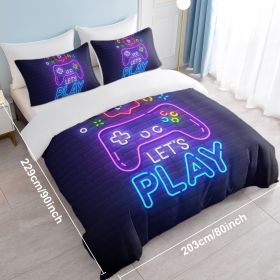 Gaming Duvet Cover Set Twin Full Queen King Size Video Game Controller Bedding Set, Boys Video Games Comforter Cover With 2 Pillow Shams, Bed Set (Option: Full-Blackish purple)