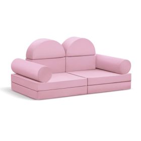 10PCS Toddler Modular Play Couch (Color: Pink)