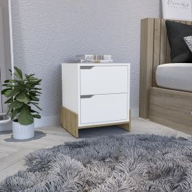 Haines Nightstand with Two-Drawers, End Table with Sturdy Base (Color: White / Macadamia)