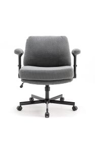 Criss Cross Chair with Wheels and Flip Arms-Comfy Fabric Cross Legged Office Chair with Thick Cushion&Wide Seat (Color: Grey)