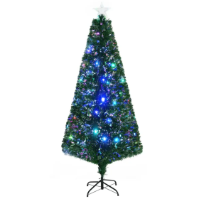6' Tall Douglas Fir Pre-Lit Artificial Christmas Tree With Realistic Branches, 24 Multi-Color LED Lights, Fiber Optics And 230 Tips (Color: Green)